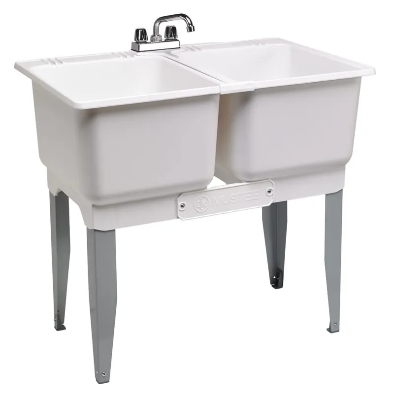 Mustee 22C Laundry Tray Double Bowl Combo, White