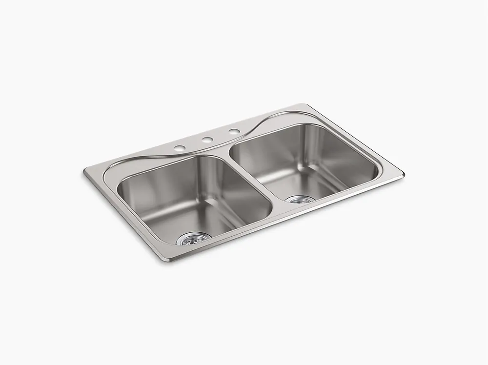 Kohler 11402-3-NA Sink 20GA SS Double Bowl Self-Rim 33X22