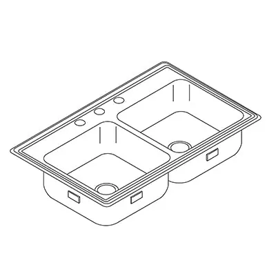 KOHLER B3318-3 SINK 33X22 3HL 18GA SS DBL BWL SELF-RIM
