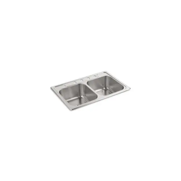 KOHLER 14708-4-NA SINK 33X22 4HL 20GA SS SELF RIM DBL BWL