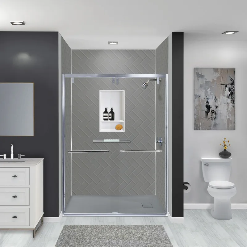 Jiangsu Fashion Composite PWK603696-440 Shower Wall KT 60X36X96 DK Gry Herringbone