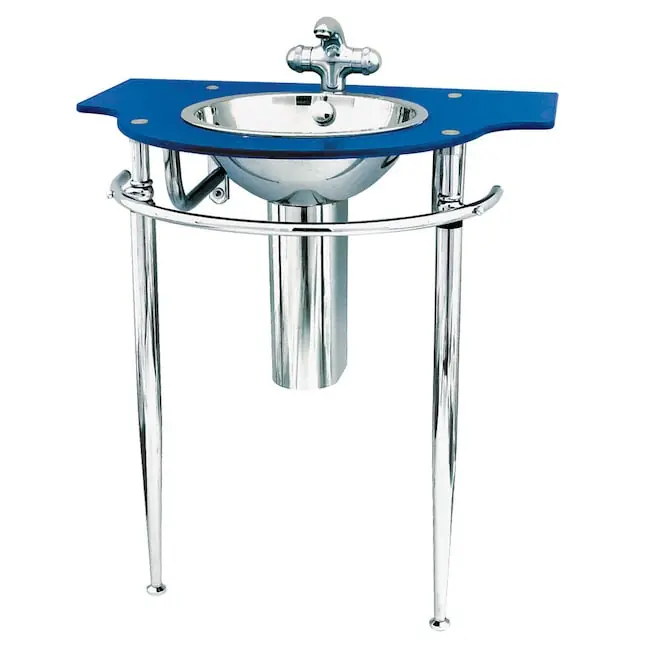 DECOLAV 2180T-1P-MB LAV 2180T-1P-MB SS BWL & LEGS W/METALLIC BLU GLS TOP,SNGL HL