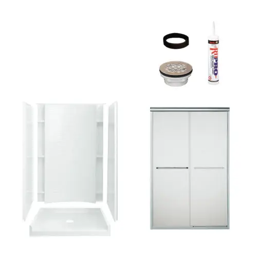 Multi Vendor Kit Parents 7226-5475SF Shower Kit WHT Shwr/Chrome Drain/Door