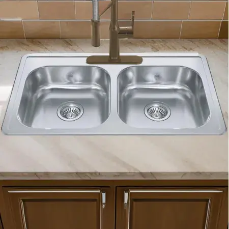 FRANKE CDLA3322-8-1CBN SINK 33X22 1HL SS DBL BWL DROP-IN CREEMORE