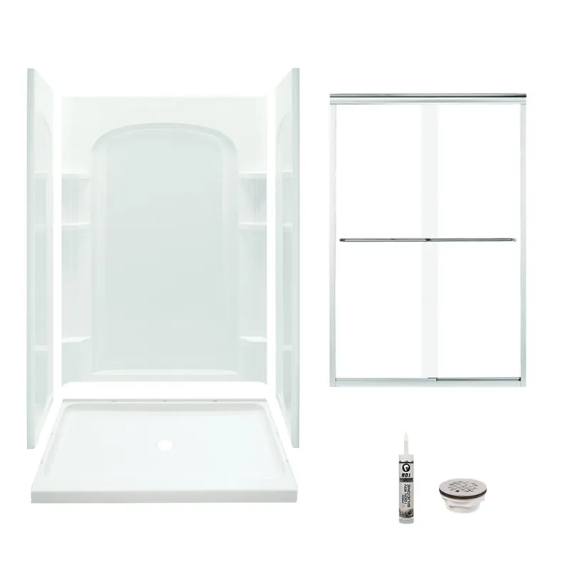 Multi Vendor Kit Parents 7222-5475SC Shower Kit White Shower Chrome Drain Door