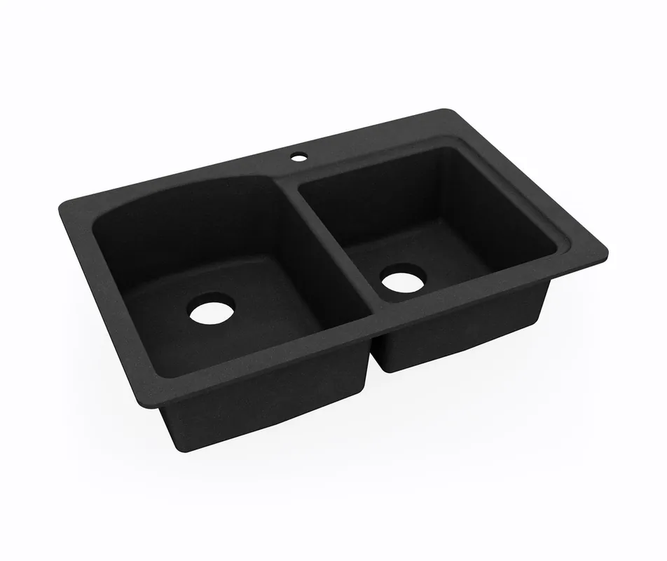 Swan Corporation KS03322DB.015 33 x 22 in. 1 Hole Composite Double Bowl Dual Mount Kitchen Sink in Black Galaxy