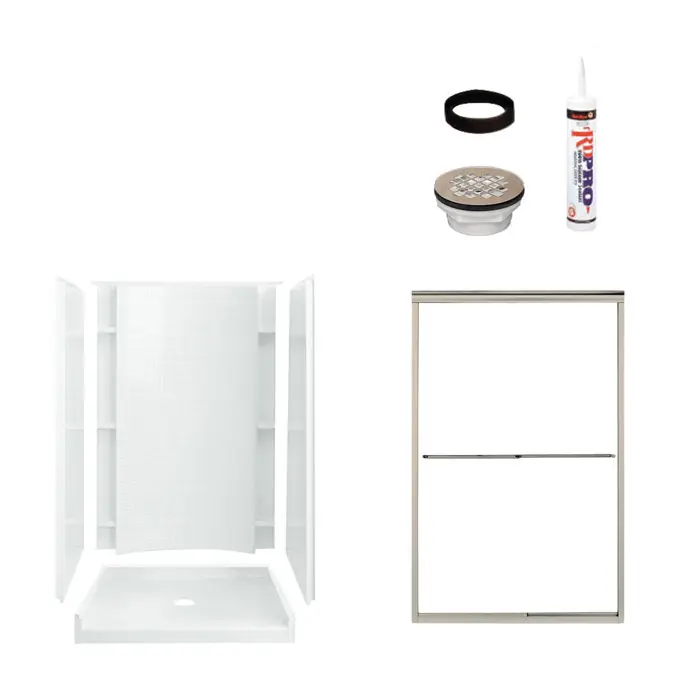 Multi Vendor Kit Parents 7226-5475NC Shower Kit White Shower Nickel Drain Door