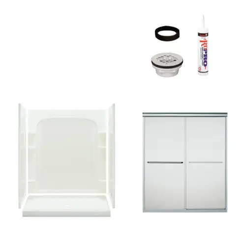 Multi Vendor Kit Parents 7223-5475SF Shower Kit White Shower Chrome Drain Door