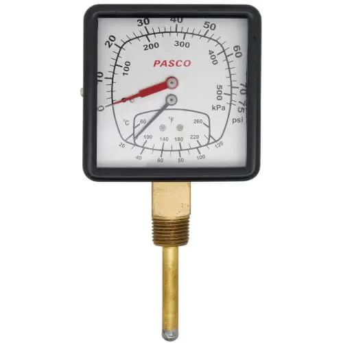 Pasco 1451 75 PSI 260 F Boiler Gauge Bottom Mount