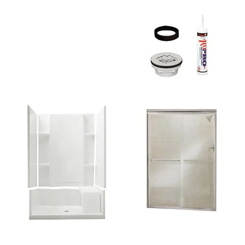 Multi Vendor Kit Parents 7228-5475SC Shower Kit White Shower Chrome Drain Door