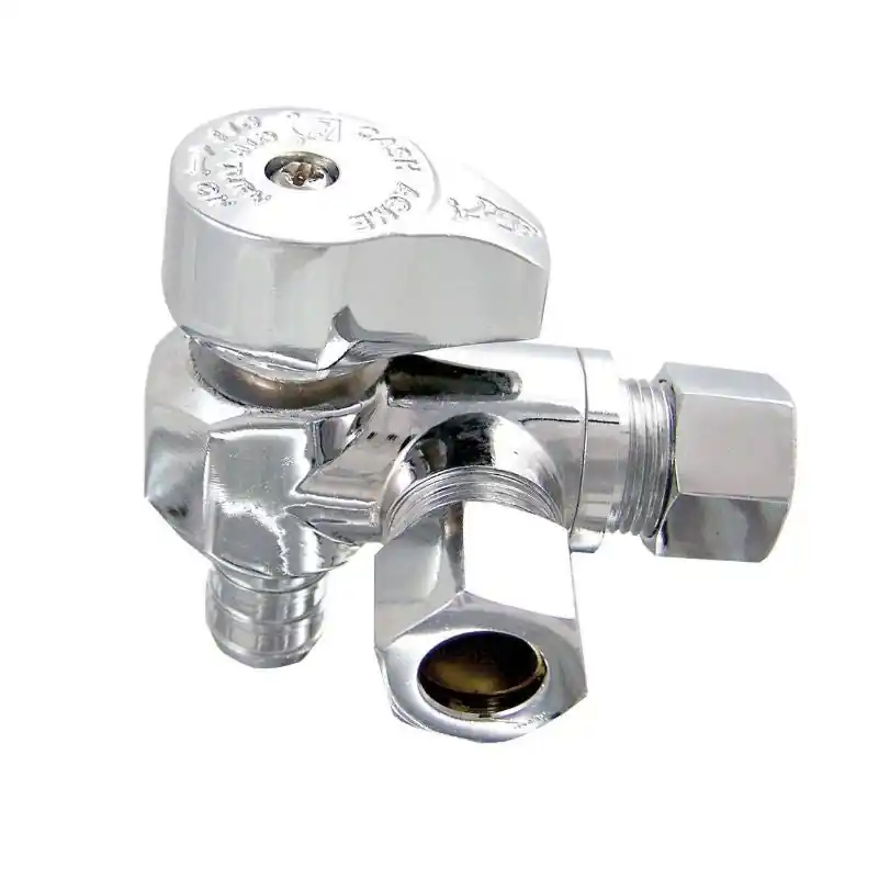 Reliance Worldwide Corp 23066 Stop Str 1/2X3/8X3/8 Brass PEX 1/4 Turn BarbXcmpXcmp