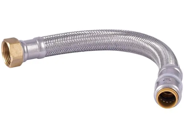 SharkBite UR3068FX12 Max Brass Push Braided Water Heater Connector, 1/2 x 3/4 FIP, 12