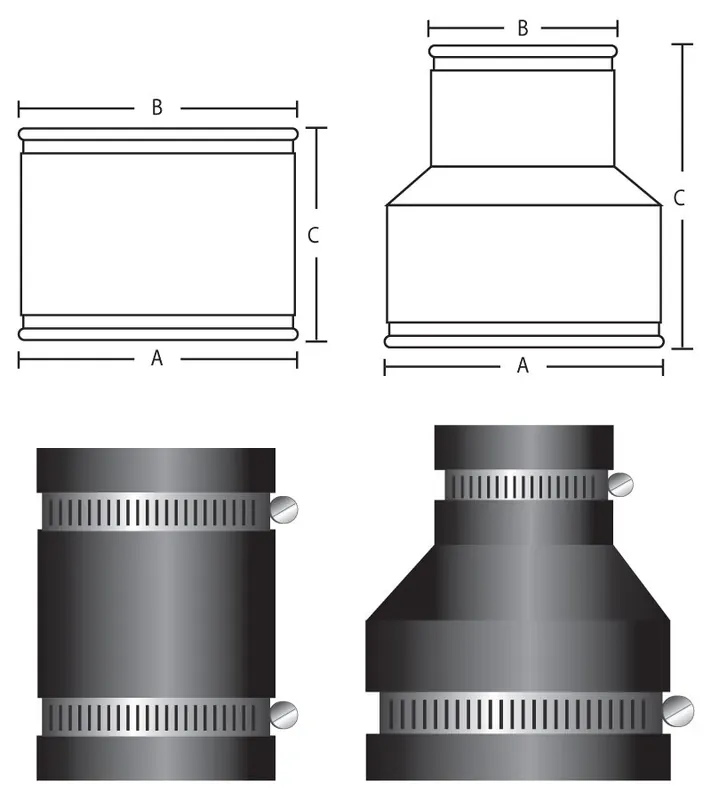 National Pipe & Plastics PCX56-22 Coupling 2 PVC/STL W/SS Clamp Power (2.40x2.40 +- 5%)