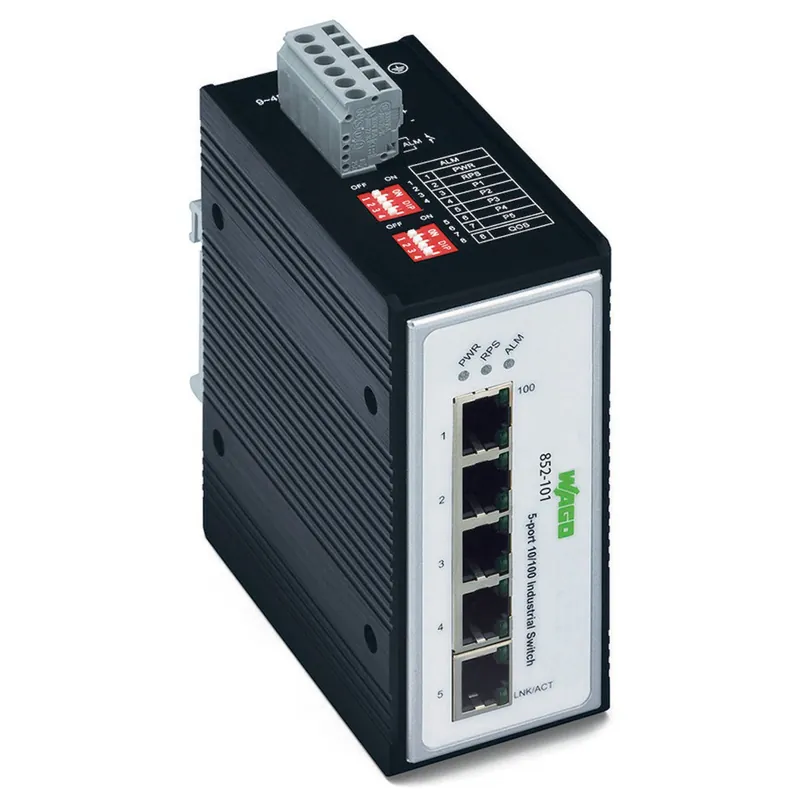 WAGO 852-101 5-ports Industrial Ethernet network switch with redundant DC pwr. suppl.