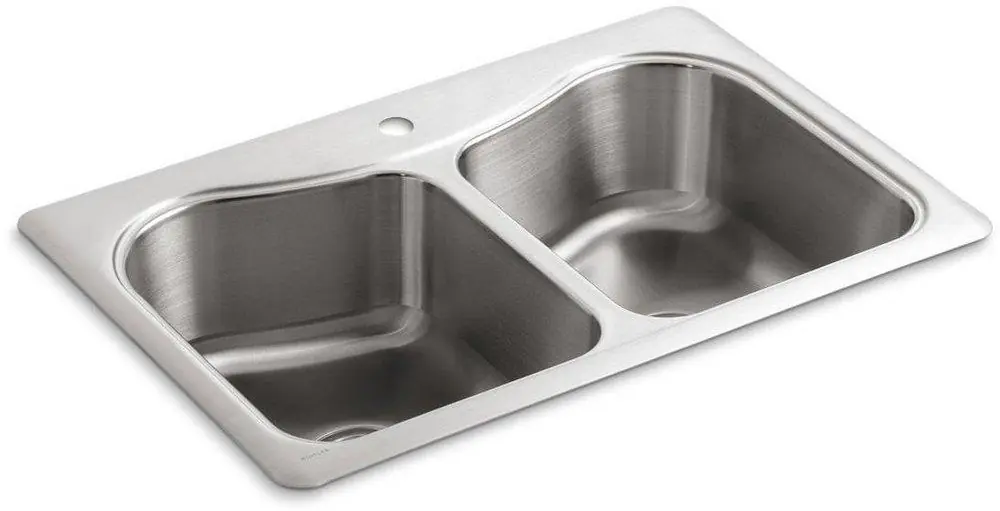 Kohler 3369-1-NA Staccato 33 x 22 in 1-Hole Stainless Steel Double Bowl Drop-in Kitchen Sink with Sound Dampening