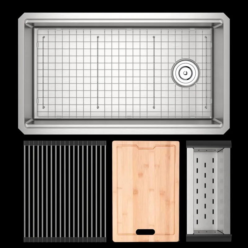 Rohl RUWUM3319WSSB Culinario™ 33 Stainless Steel Chef/Workstation Sink With Accessories