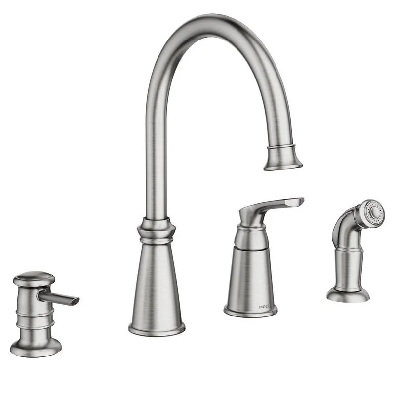 Moen 87044SRS Whitmore Single Handle High Arc Kitchen Faucet with Side Spray and Soap Dispenser