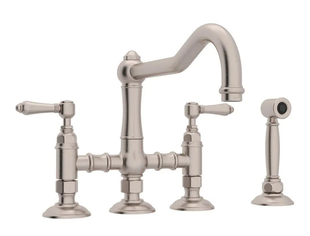 Rohl A1458LMWSSTN-2 Acqui Two Handle Bridge Kitchen Faucet With Side Spray