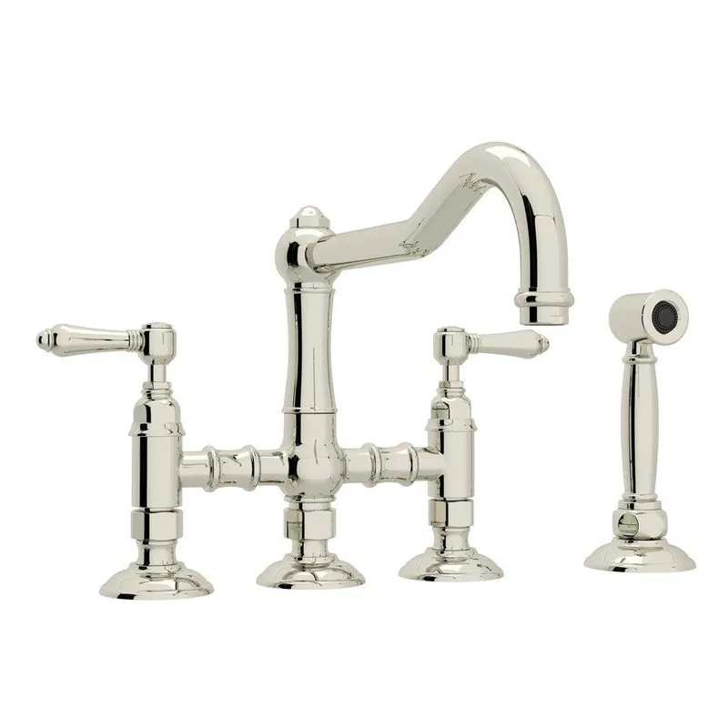 Rohl A1458LMWSPN-2 Acqui Two Handle Bridge Kitchen Faucet With Side Spray In Polished Nickel