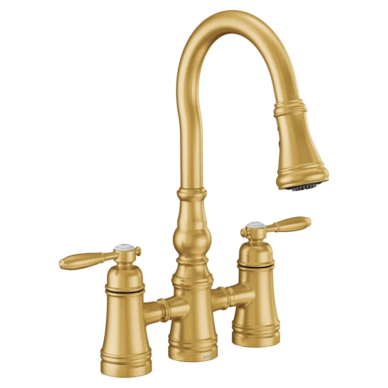 Moen S73204BG Weymouth Brushed Gold Two-Handle Pulldown Kitchen Faucet