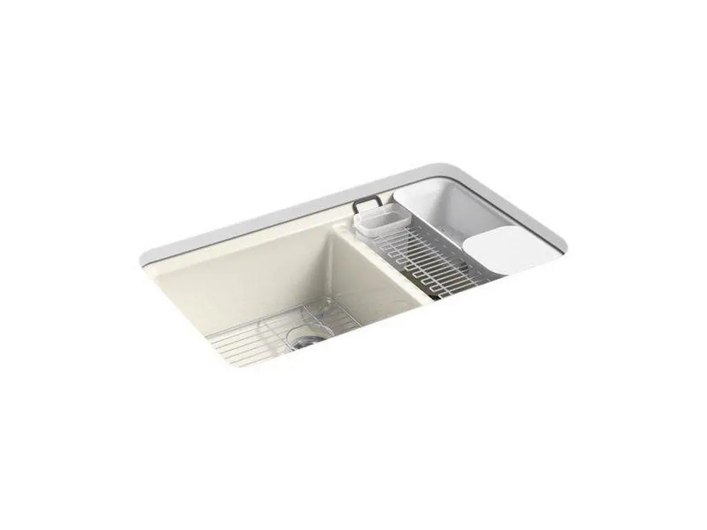 Kohler 8669-5UA3-96 Riverby 33 x 22 in. 5 Hole Cast Iron Double Bowl Undermount Kitchen Sink