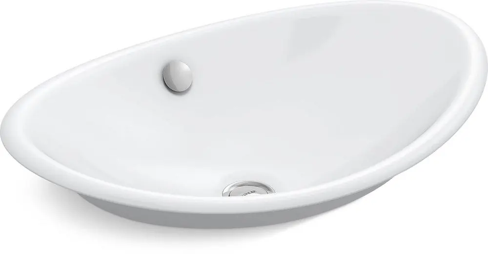 KOHLER 5403-W-0 Iron Plains Oval Wading Pool 20-3/4 x 14-1/4 in. Oval Vessel Mount Bathroom Sink in White