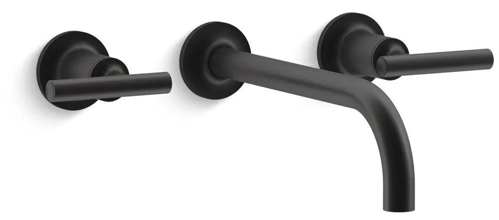 Kohler T14414-4-BL Purist Two Handle Wall Mount Widespread Bathroom Sink Faucet in Matte Black