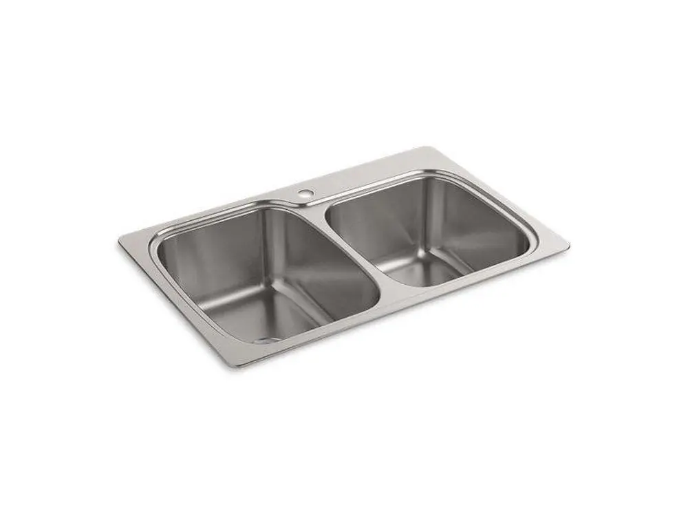 Kohler 75791-1-NA Verse 33 x 22 in. 1 Hole Stainless Steel Double Bowl Dual Mount Kitchen Sink