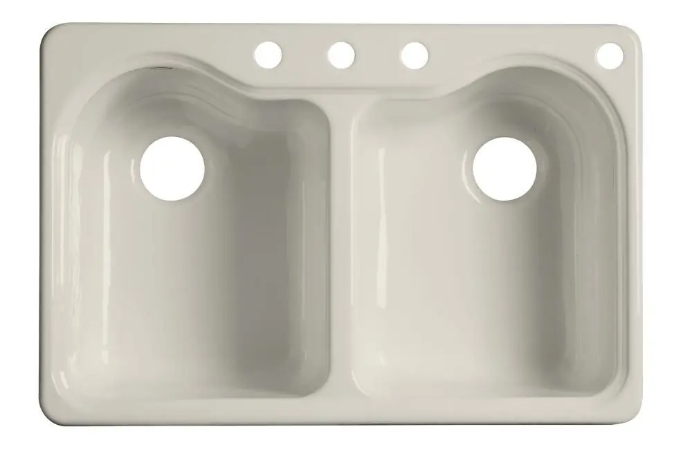 Kohler 5818-4-96 Hartland 33 x 22 in. 4 Hole Cast Iron Double Bowl Drop-in Kitchen Sink