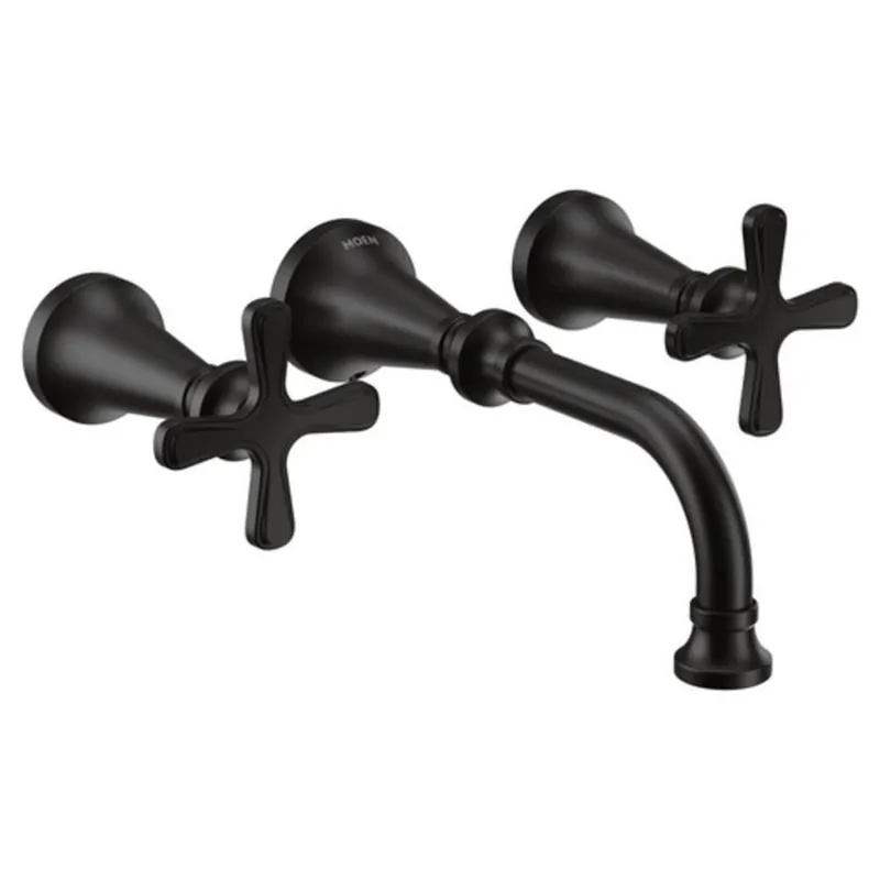 Moen TS44105BL Colinet Two Handle Wall Mount Widespread Bathroom Sink Faucet in Matte Black