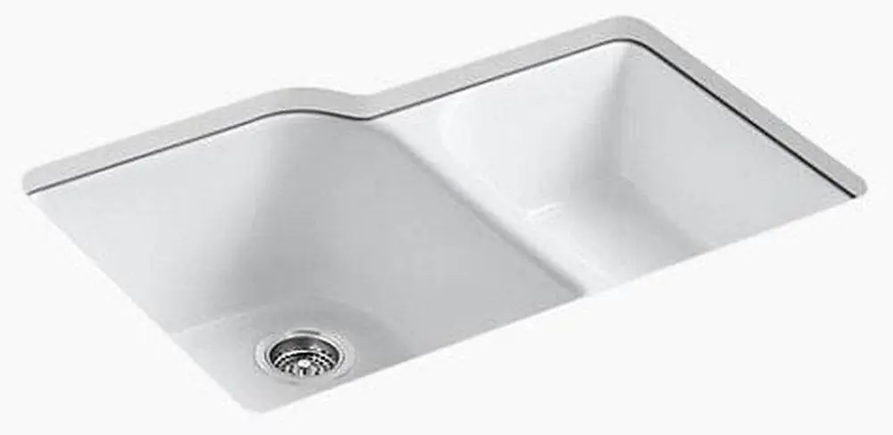 Kohler 5931-4U-0 Executive Chef 33 x 22 in. 4 Hole Cast Iron Double Bowl Undermount Kitchen Sink