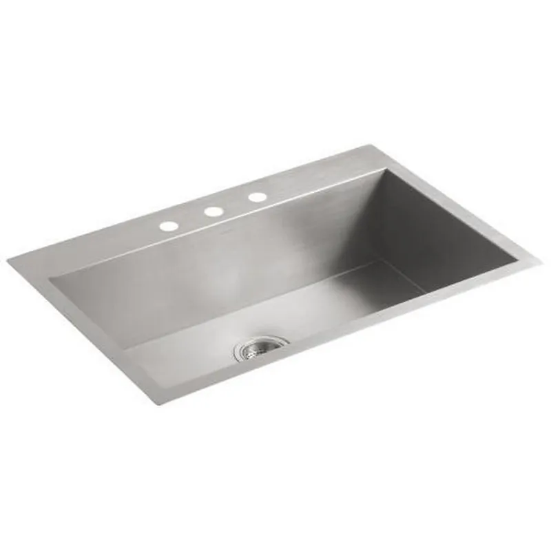 Kohler 3821-3-NA Vault 33 x 22 in. 3-Hole Stainless Steel Single Bowl Dual Mount Kitchen Sink with Sound Dampening