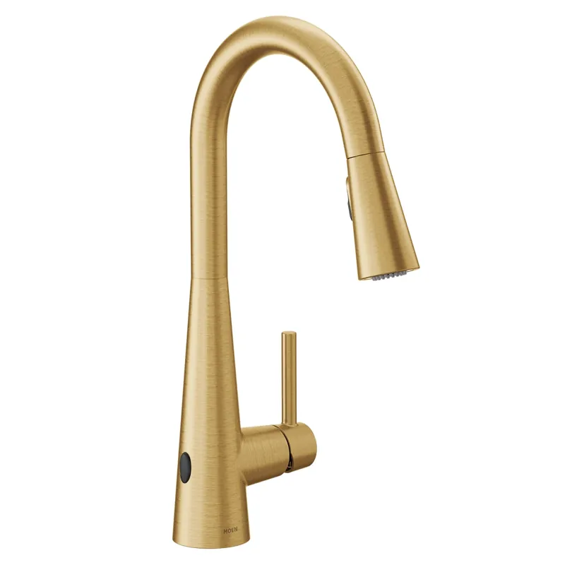 Moen 7864EWBG Sleek Touchless Single-Handle Pull-Down Sprayer Kitchen Faucet with MotionSense Wave in Brushed Gold