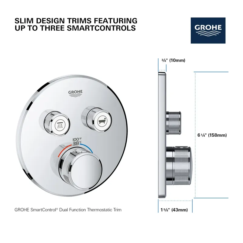 Grohe 291372430 Dual Function Thermostatic Valve Trim in Matte Black