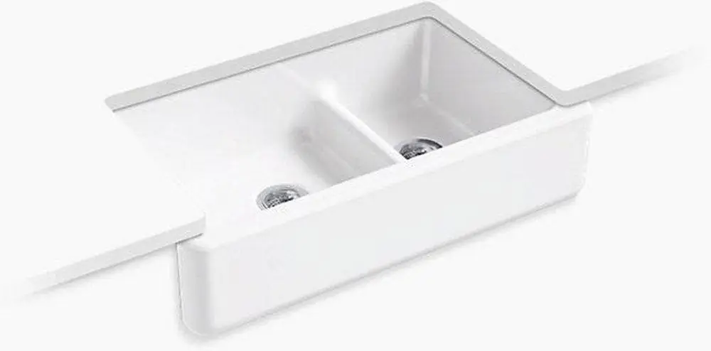 KOHLER 6427-0 Whitehaven 35-11/16 x 21-9/16 in. Cast Iron Double Bowl Farmhouse Kitchen Sink with Smart Divide