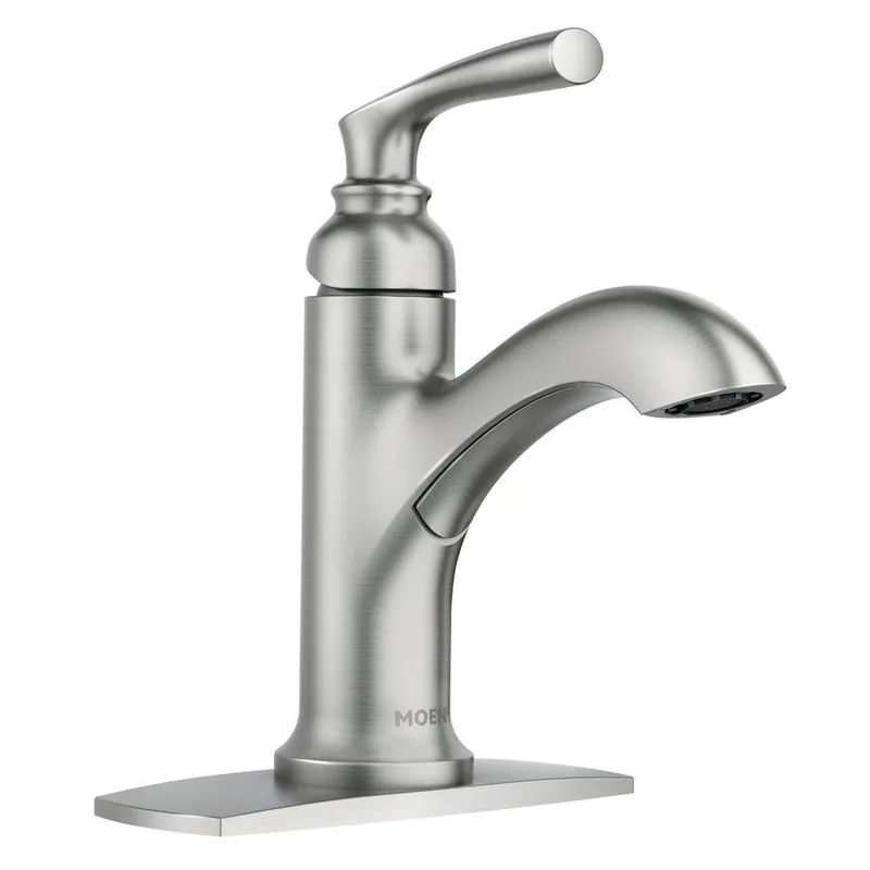 Moen 84535SRN Hilliard Single Handle Monoblock Bathroom Sink Faucet in Spot Resist Brushed Nickel