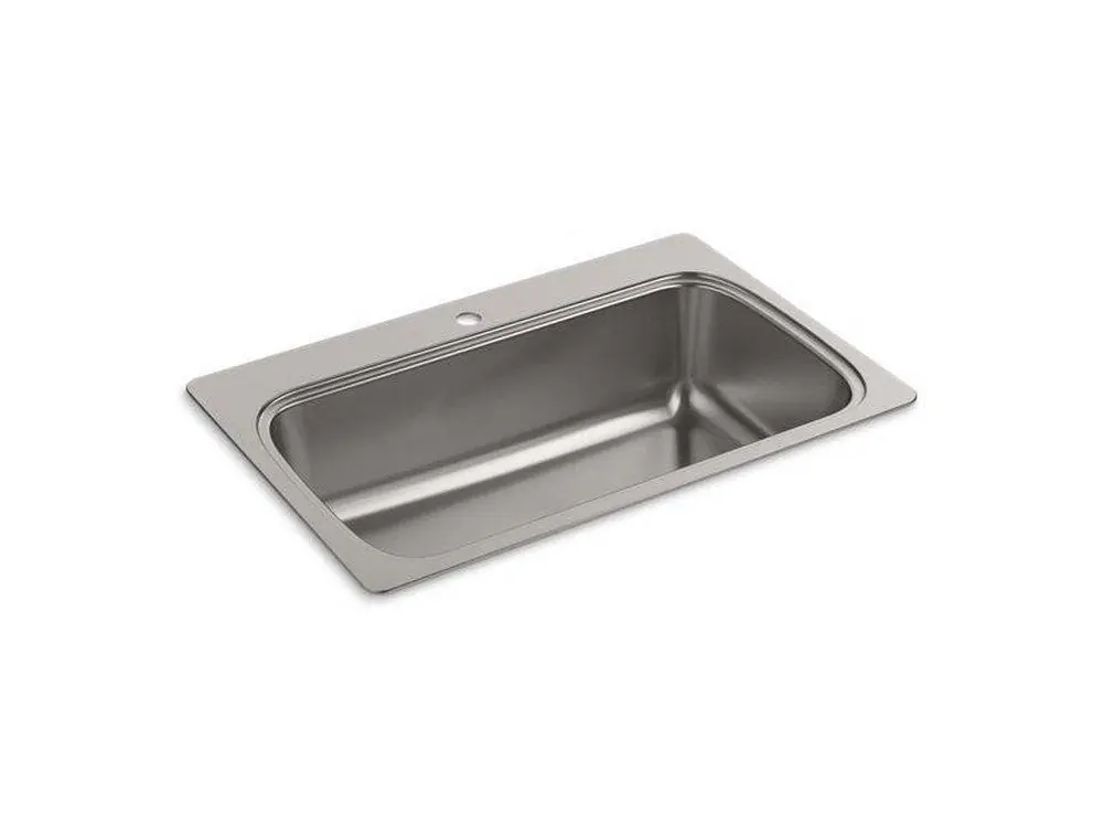 KOHLER 20060-1-NA Verse 33 x 22 in. 1-Hole Stainless Steel Single Bowl Drop-in Kitchen Sink