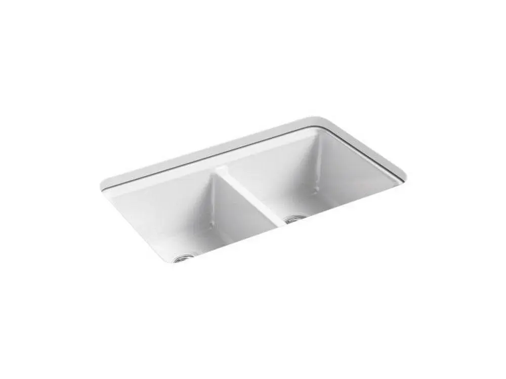 KOHLER 8679-5UA3-0 Riverby 33 x 22 in. 5-Hole Cast Iron Double Bowl Undermount Kitchen Sink
