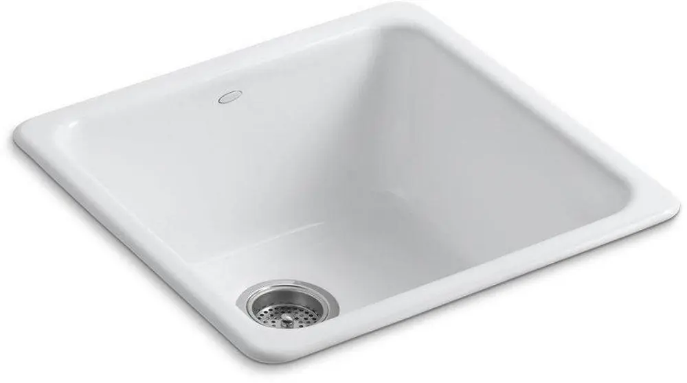 Kohler 6587-0 Iron/Tones 20-7/8 x 20-7/8 in. No Hole Cast Iron Single Bowl Dual Mount Kitchen Sink in White