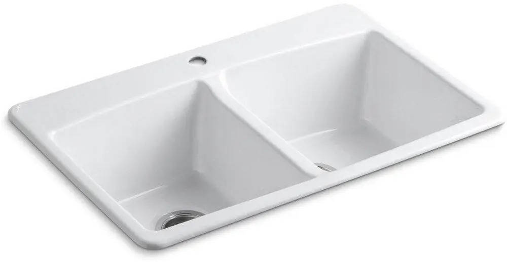 KOHLER 5846-1-0 Brookfield 33 x 22 in. 1 Hole Cast Iron Double Bowl Drop-in Kitchen Sink