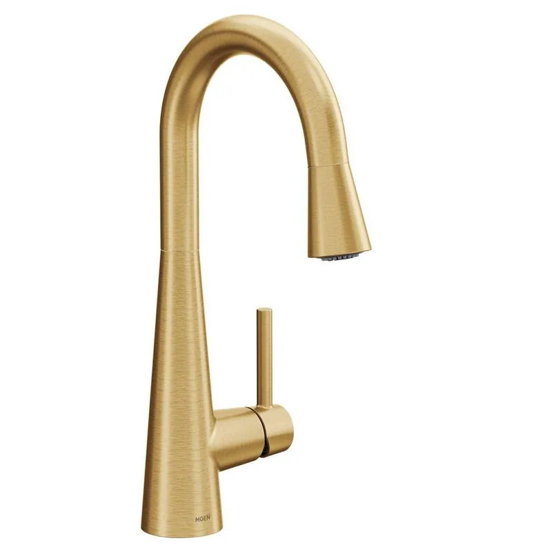 Moen 7664BG Sleek Single Handle Pull Down Bar Faucet in Brushed Gold