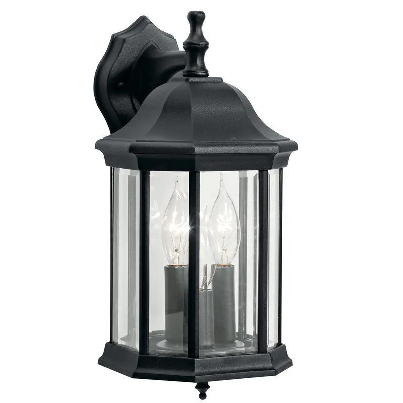 Kichler 9777BK Chesapeake 14.75in 3 light outdoor wall light with clear beveled glass