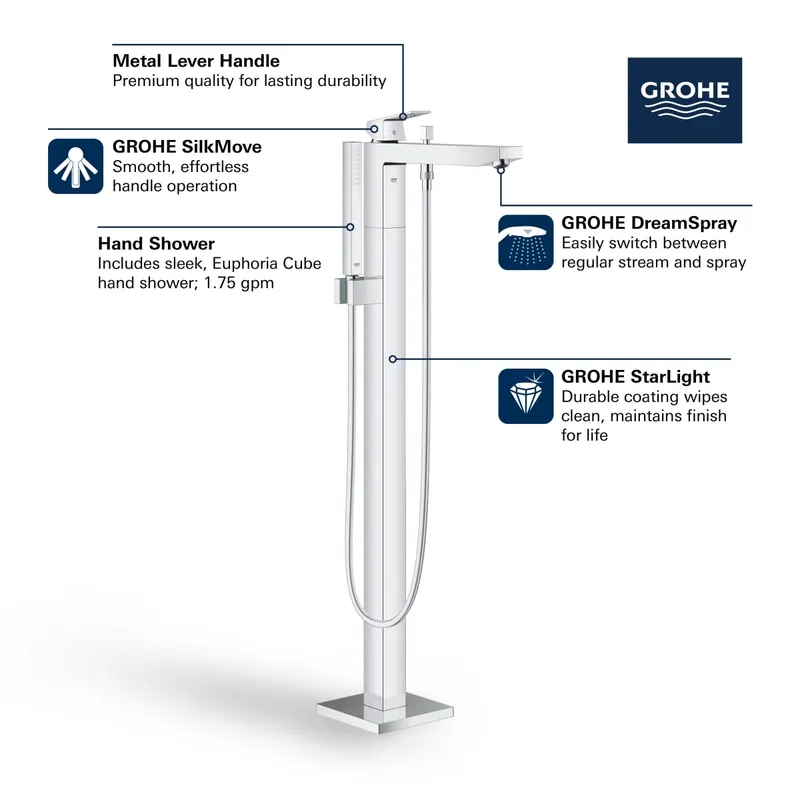 Grohe 23672001 Single-Handle Freestanding Tub Faucet with 1.75 GPM Hand Shower in Grohe Chrome