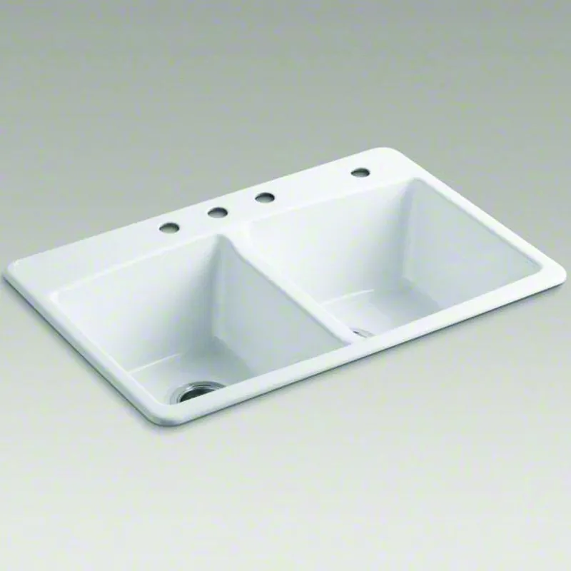 Kohler 5846-4-0 Brookfield 33 x 22 in. 4 Hole Cast Iron Double Bowl Drop-in Kitchen Sink