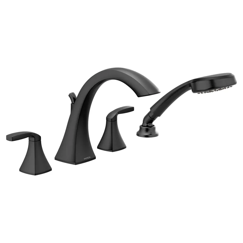 Moen T694BL Voss Matte Black Two-Handle Roman Tub Faucet Includes Hand Shower