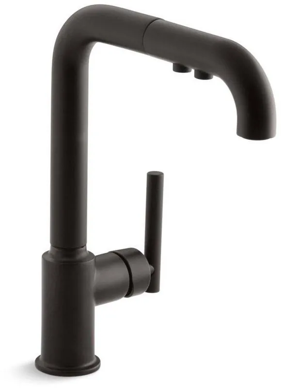 KOHLER 7505-BL Purist Single Handle Pull Out Kitchen Faucet in Matte Black