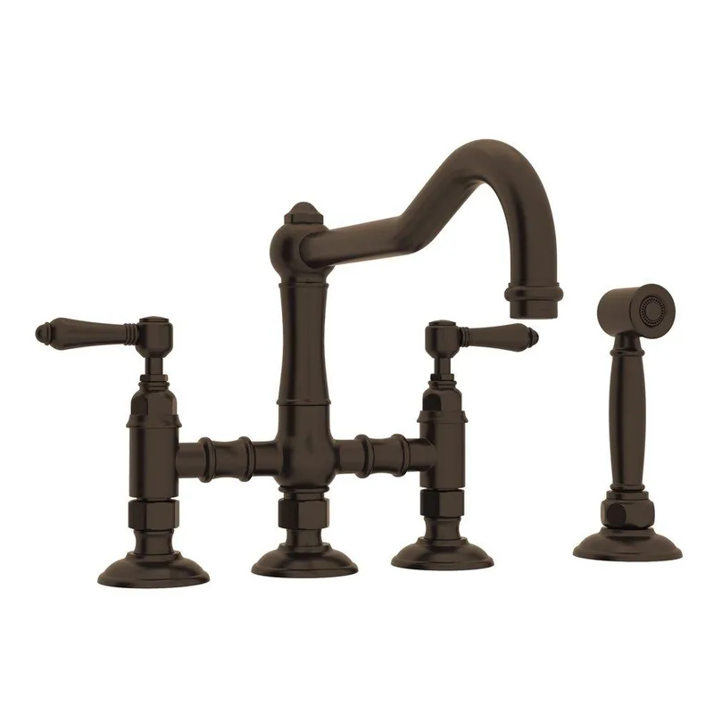 Rohl A1458LMWSTCB-2 Acqui Two Handle Bridge Kitchen Faucet With Side Spray