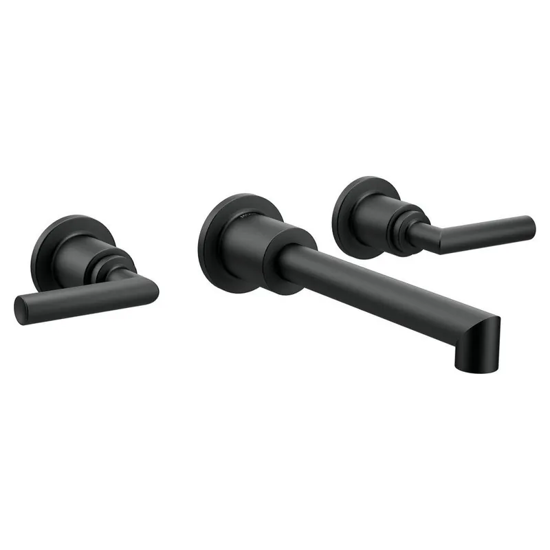Moen TS43003BL Arris Two Handle Wall Mount Widespread Bathroom Sink Faucet in Matte Black