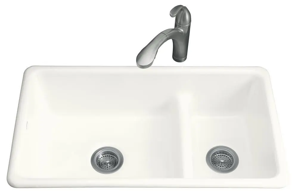 Kohler 6625-0 Iron/Tones 33 x 18-3/4 in. No Hole Cast Iron Double Bowl Drop-In/Undermount Kitchen Sink with Smart Divide