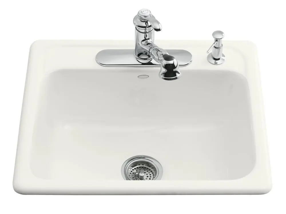 Kohler 5964-3-0 Mayfield 25 x 22 in. 3 Hole Cast Iron Single Bowl Drop-in Kitchen Sink